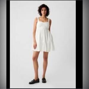 Gap Textured Crinkle Crochet White Lined Pockets Mini Dress Women’s Size M